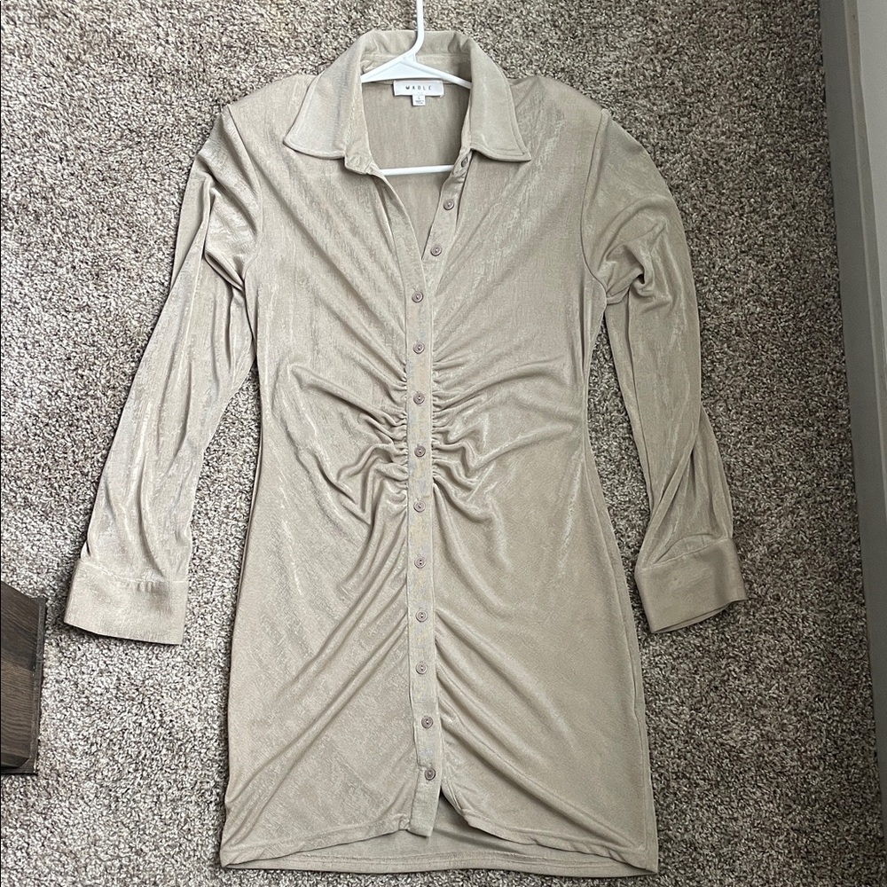 MARBLE Shimmering Beige Collared dress